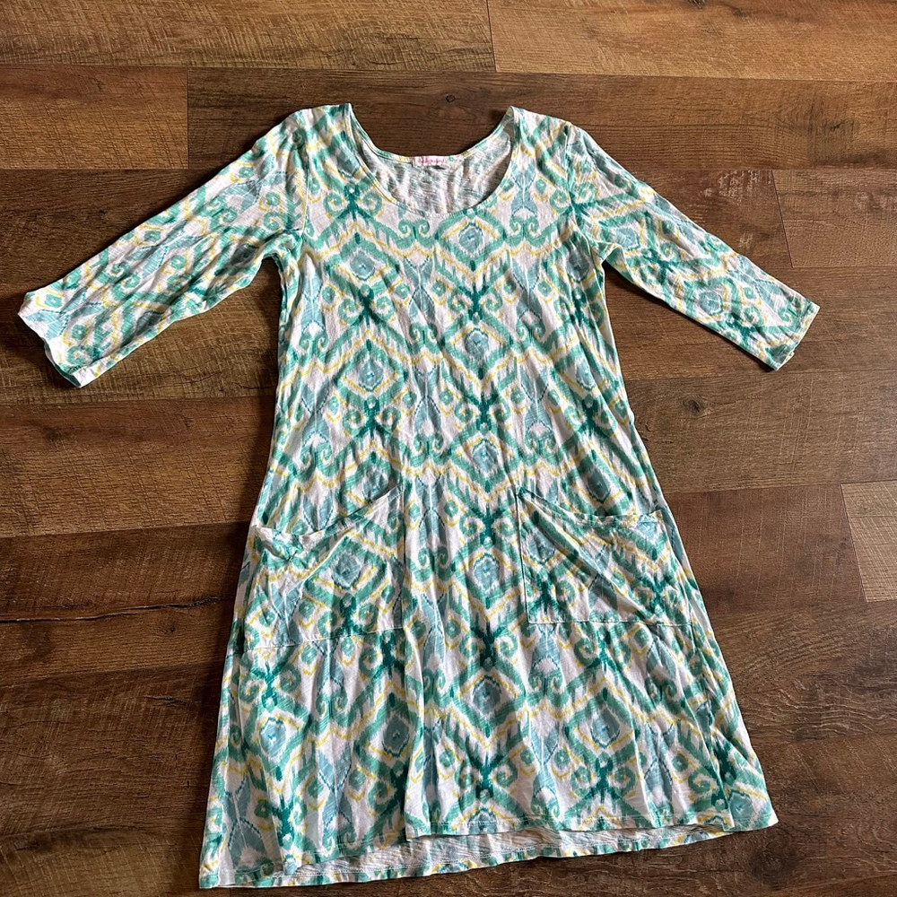 Women's Fresh Produce Long Sleeve Dress Size 12 White Green Ikat